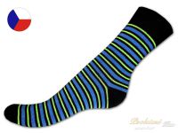 Bavlněné ponožky s lycrou 41/42 Proužky modro - zelené