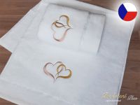 Luxusní ručník s výšivkou bílý 450g Srdce béžová/zlatá