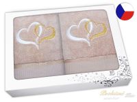 Luxusní dárková sada ručníků s výšivkou béžová Srdce bílá/zlatá