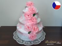 Třípatrový textilní dort z ručníků a osušek Dita růžová