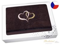 Luxusní dárková balení ručníku s výšivkou hnědá Srdce béžová/zlatá
