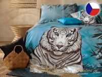Luxusní povlečení bavlněný satén GEON 70x90, 140x200 Africké léto Bílý tygr