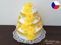 Třípatrový textilní dort z ručníků a osušek Záře žlutá
