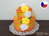 Dvoupatrový dort z ručníků a osušky Sandra oranžová