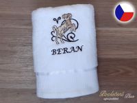 Luxusní ručník se znamením BERAN 450g bílá/hnědá 