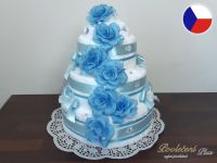 Třípatrový textilní dort z ručníků a osušek Diana modrá