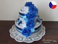 Dvoupatrový dort z ručníků a osušky Elit světle šedá modrá