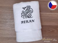Luxusní osuška se znamením BERAN 450g bílá/šedá