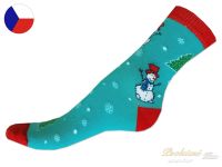 Rotex dětské vánoční ponožky 29/30 Sněhuláčci mint-červená