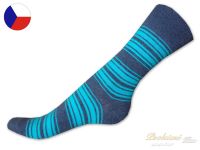 Bavlněné ponožky ROTEX 39/41 Tenký proužek tyrkys