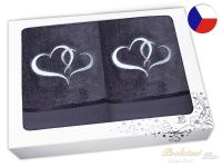 Luxusní dárková sada ručníků s výšivkou antracit Srdce bílá/stříbrná