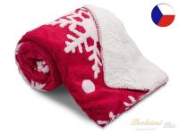 Luxusní vánoční deka beránek 150x200 Vločky na červeném